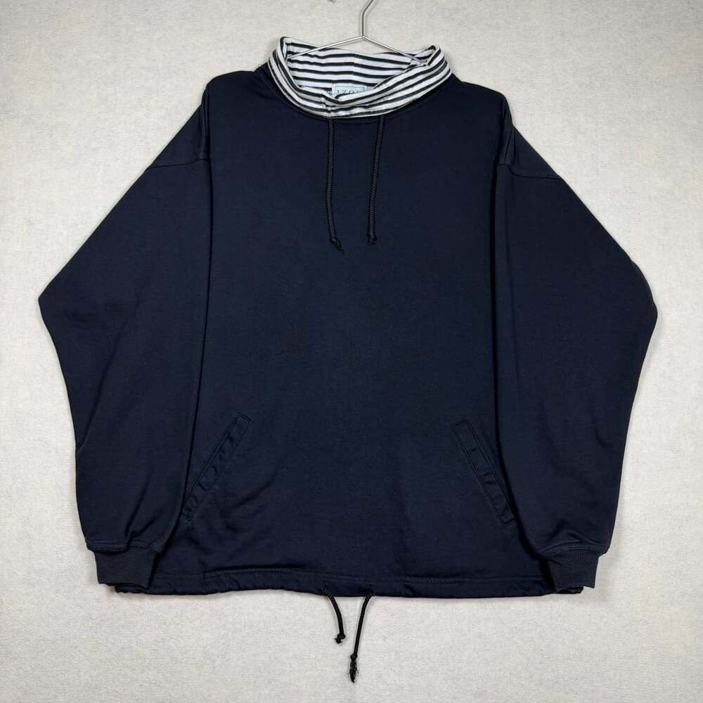 Vintage Izod Hoodie Mens XXL Black Oversized Striped Collar Drawstring Basic
